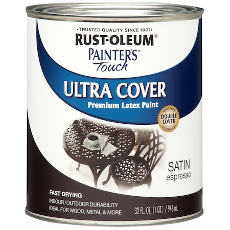 Rust-Oleum Interior/Exterior Paint, Satin, Espresso, Quart 242018